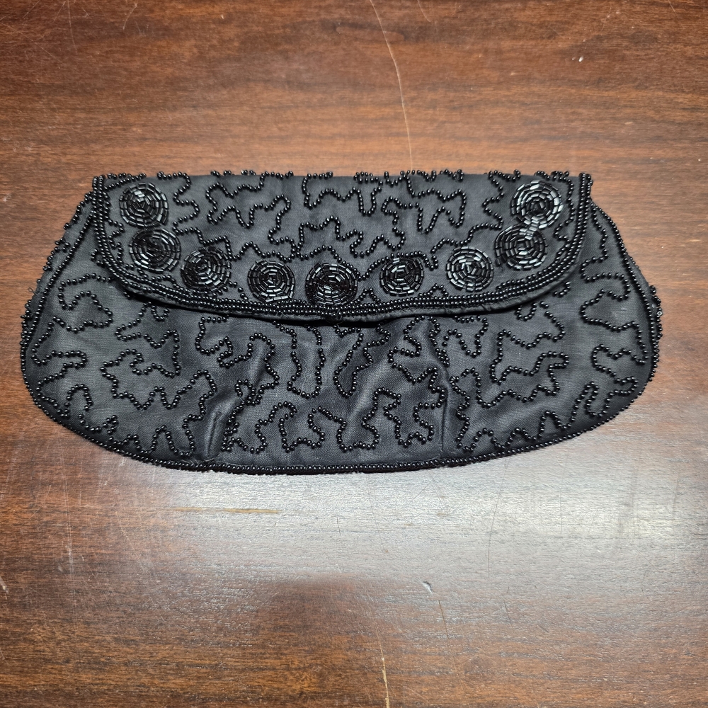 Elegant Black Beaded Clutch Vintage Walborg